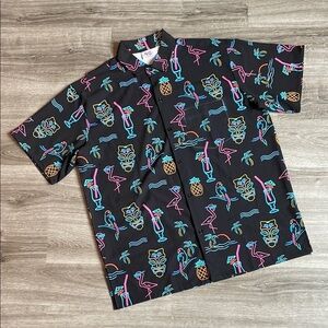 Funny Guy Creation Hawaiian Luau Party Print Short Sleeve Button Down Shirt